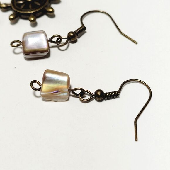 artisan earrings 213#mfs MOP shell earrings Nautical ship wheel earrings Blue or - Picture 5 of 8